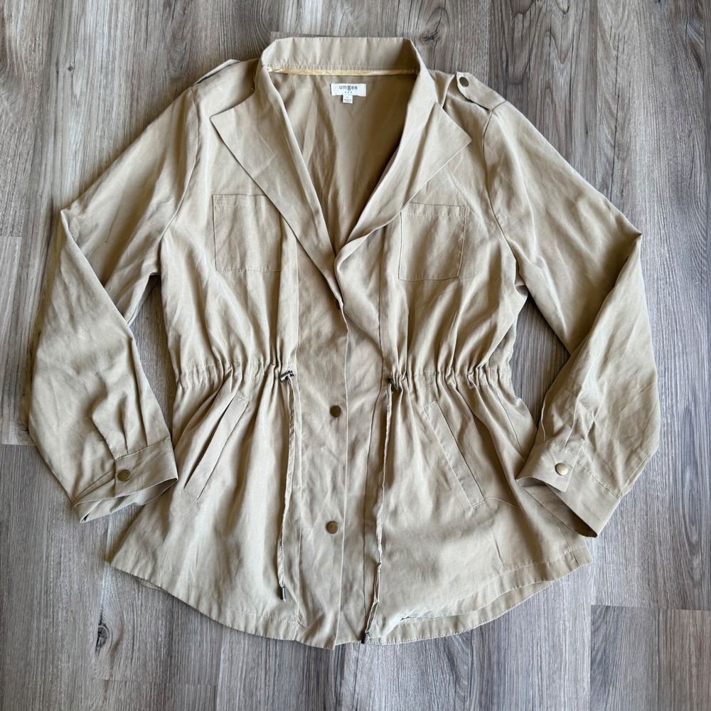 Umgee Tan Khaki Utility Jacket Drawstring Waist Military Large